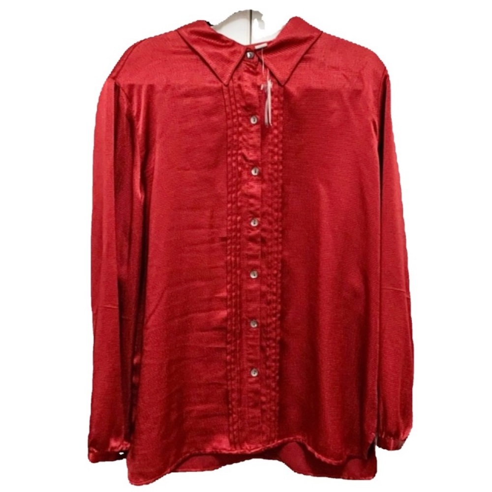 Chicos Rigley Textured Pleats Cherry Cobbler Blouse 3 - XL 14/16 NWT
